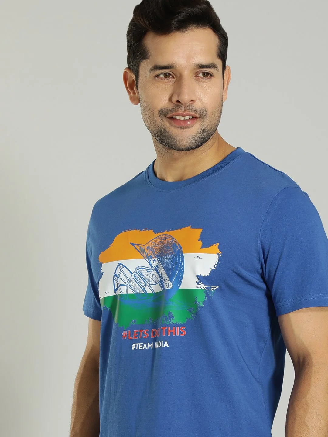 Indian Terrain Men's Half Sleeve Regular Fit Blue Round Neck T-Shirt